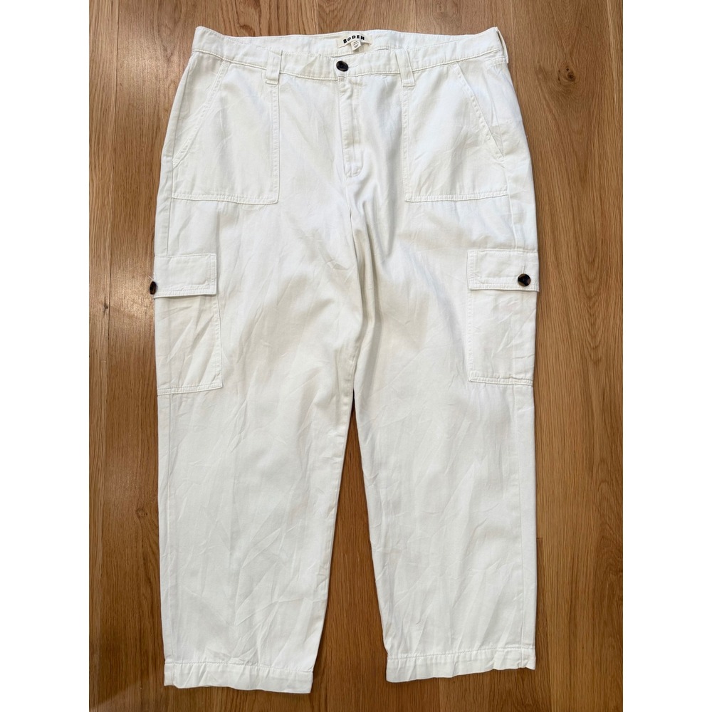 Boden Relaxed Straight-leg Cotton Cargo Pants White Size US 16/18